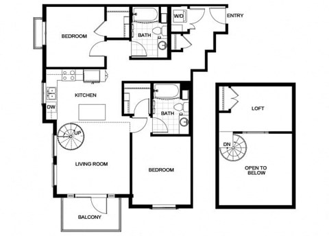 Floor plan for 2 beds, 2 baths